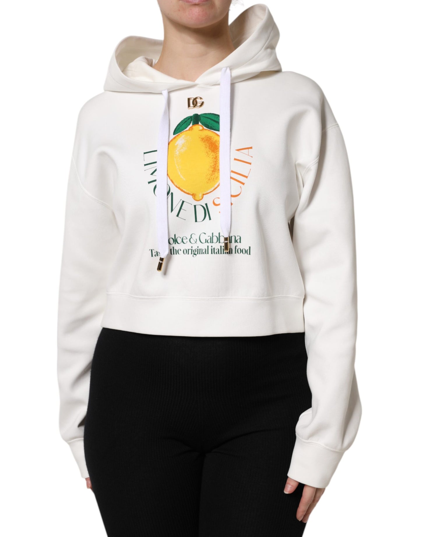 Dolce &amp; Gabbana – Kapuzenpullover aus elfenbeinfarbener Baumwolle mit Aufdruck