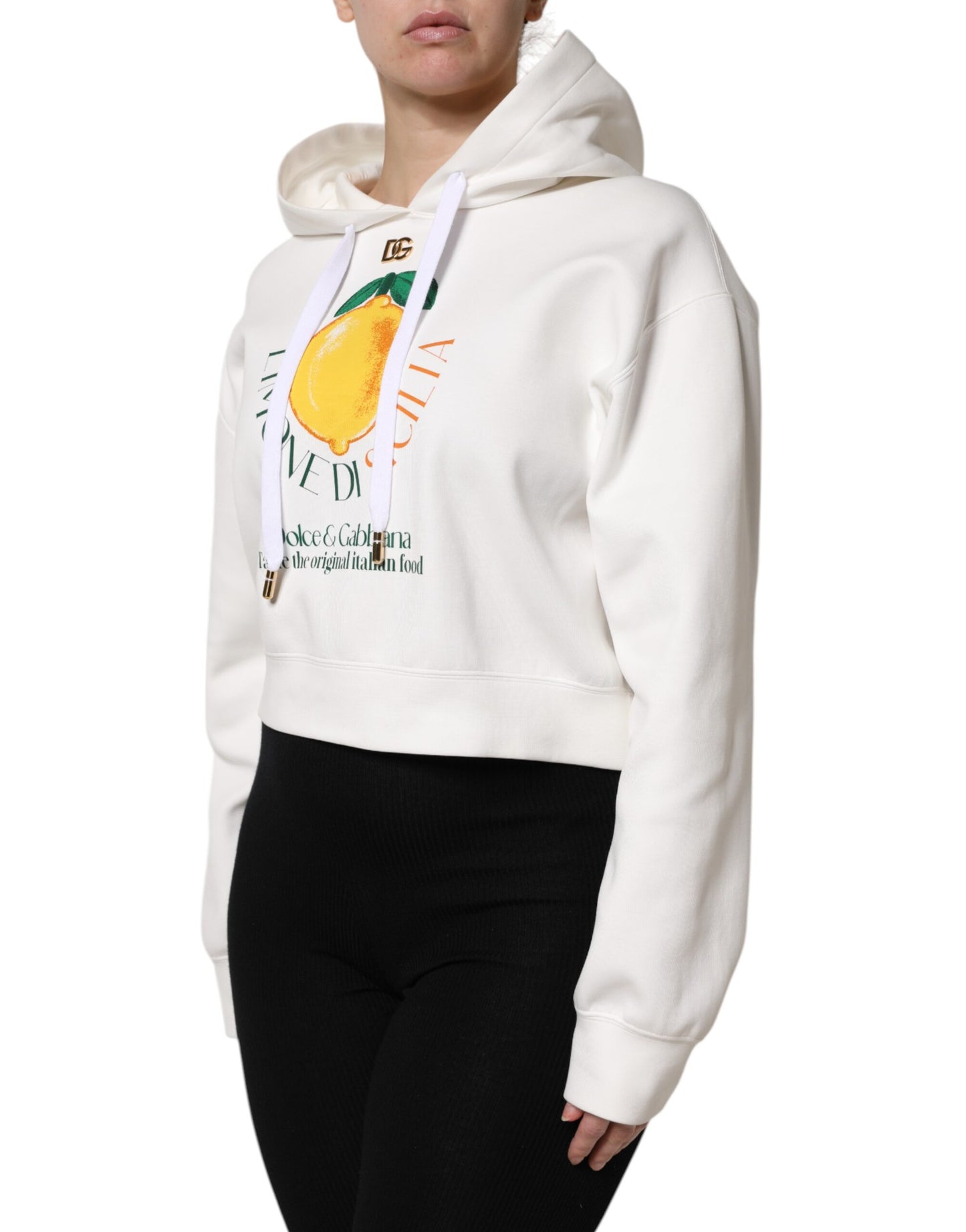 Dolce &amp; Gabbana – Kapuzenpullover aus elfenbeinfarbener Baumwolle mit Aufdruck