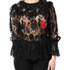 Dolce & Gabbana Black Cotton Floral Lace Women Blouse Top