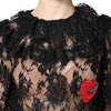 Dolce & Gabbana Black Cotton Floral Lace Women Blouse Top