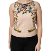 Dolce & Gabbana Beige Floral Embroidery Sleeveless Tank Top