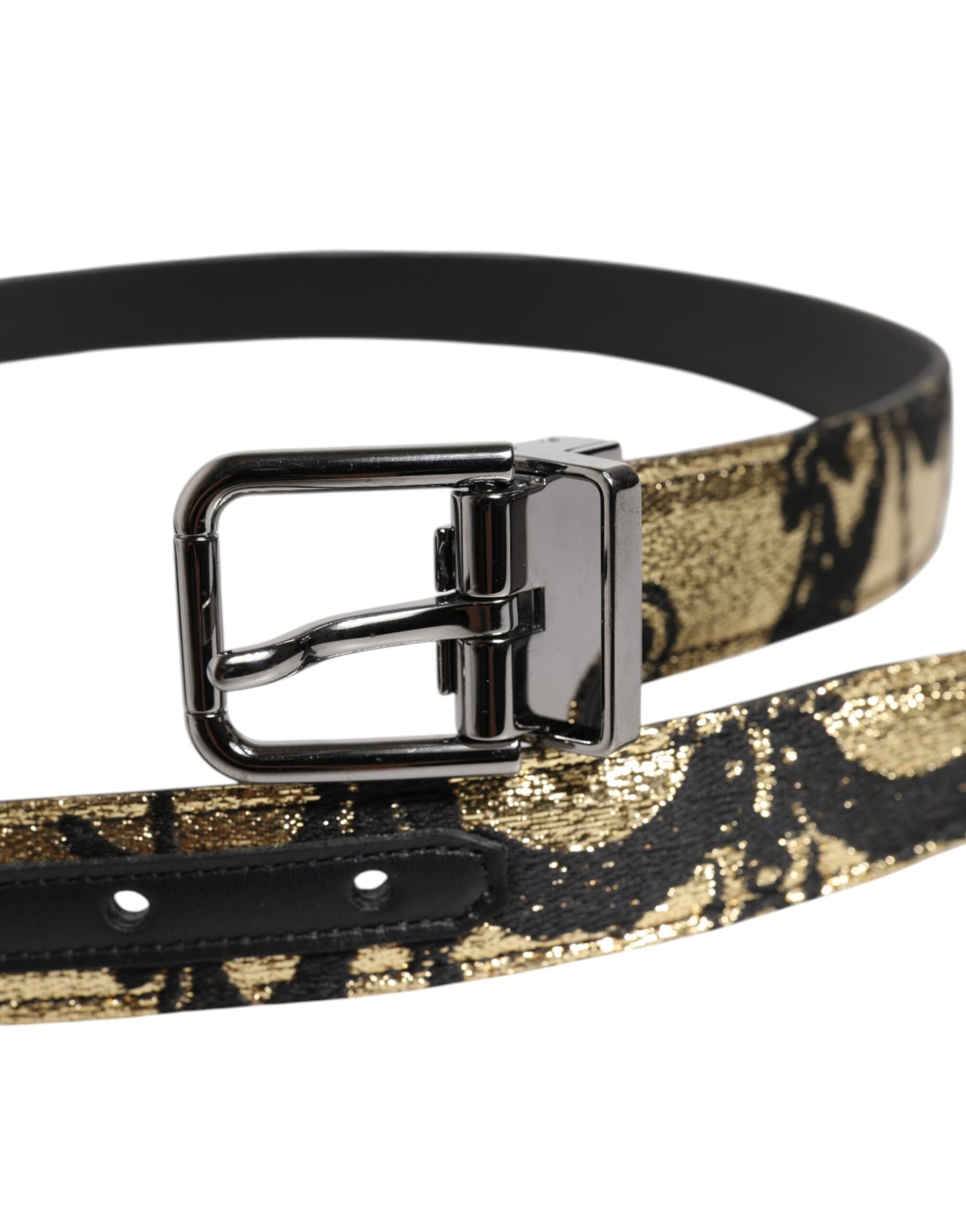 Dolce & Gabbana Multicolor Jacquard Leather Metal Buckle Belt