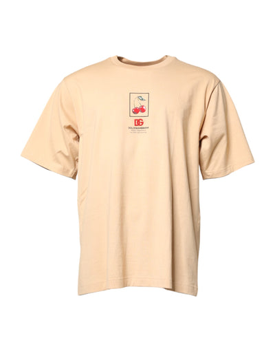 Dolce & Gabbana Beige Cotton Logo Print Crew Neck T-shirt