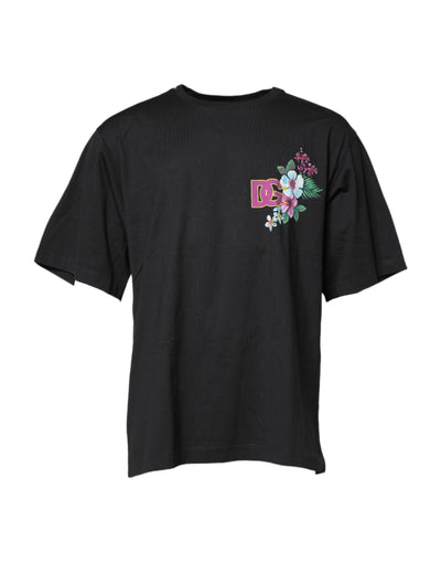 Dolce & Gabbana Black DG Floral Print Crew Neck T-shirt