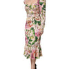 Dolce & Gabbana Pink Floral Silk Fit And Flared Midi Dress