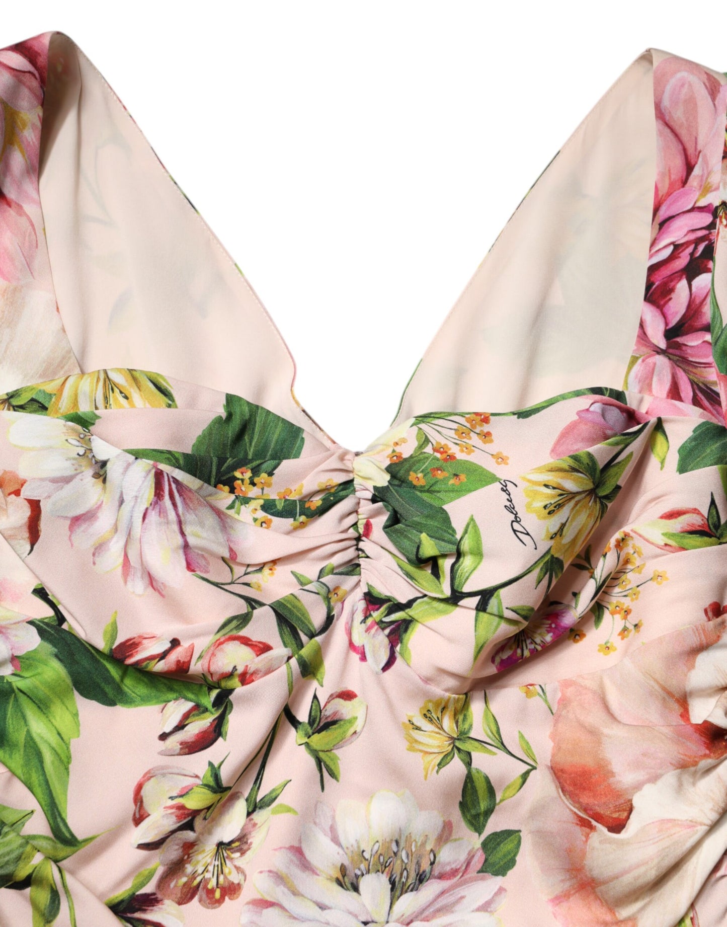 Dolce & Gabbana Pink Floral Silk Fit And Flared Midi Dress