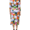 Dolce & Gabbana Multicolor Floral Pleated Sheath Midi  Dress