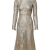 Dolce & Gabbana Gold Floral Lace Long Sleeves Fit & Flare Dress