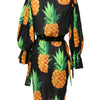 Dolce & Gabbana Black Pineapple Print Silk Wrap Mini Dress