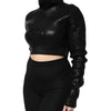 Dolce & Gabbana Black Wool Long Sleeve Turtleneck Cropped Top
