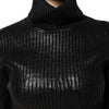 Dolce & Gabbana Black Wool Long Sleeve Turtleneck Cropped Top
