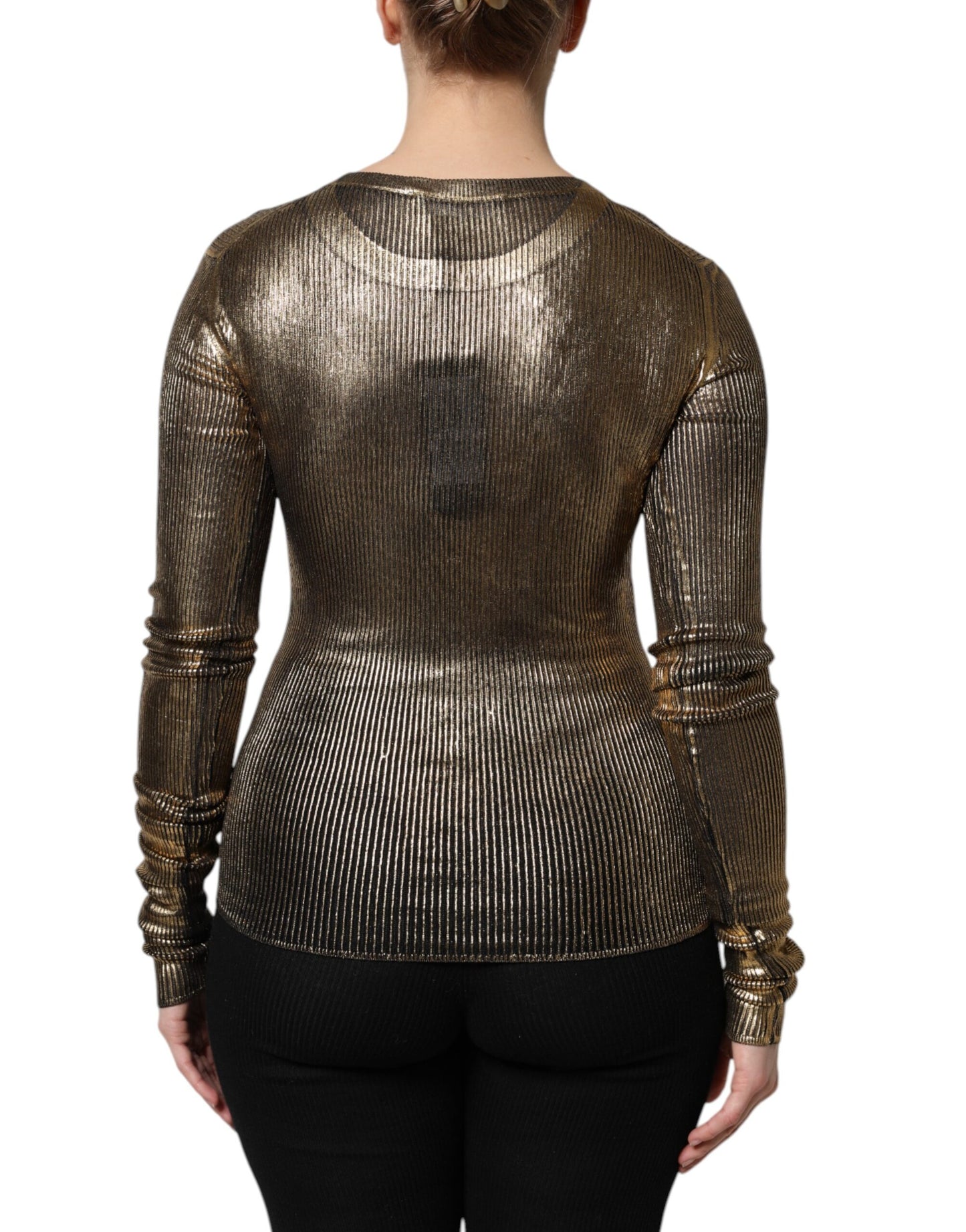 Dolce & Gabbana Gold Round Neck Long Sleeve Pullover Top