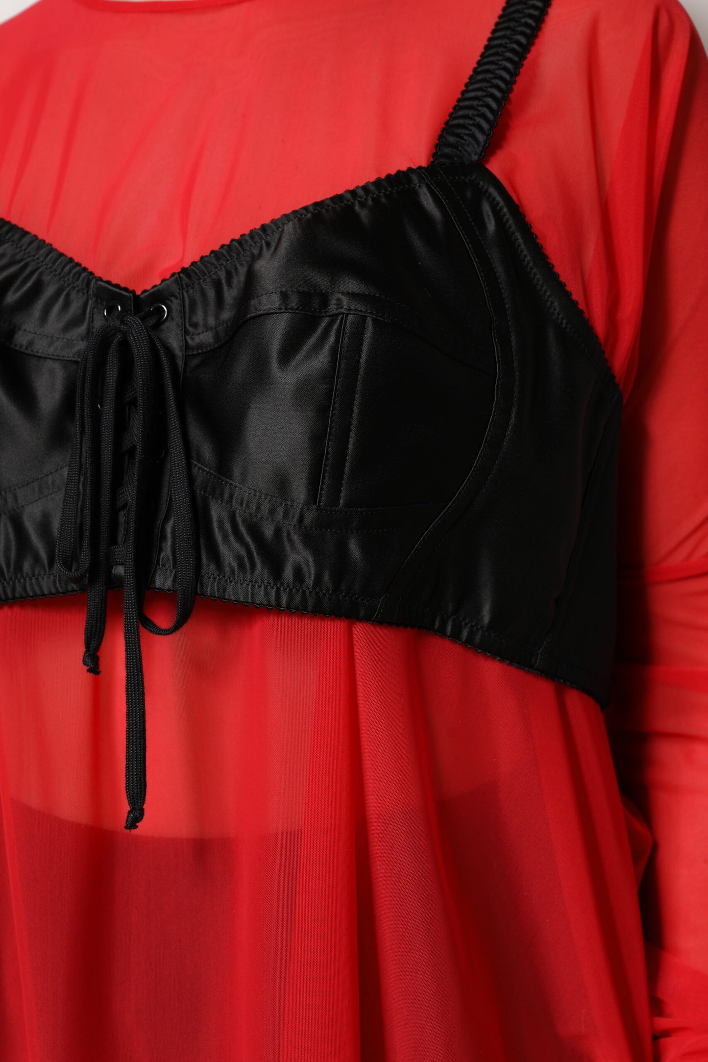 Dolce &amp; Gabbana – Rot-schwarzes Oberteil mit langen Ärmeln und Bustier-Detail