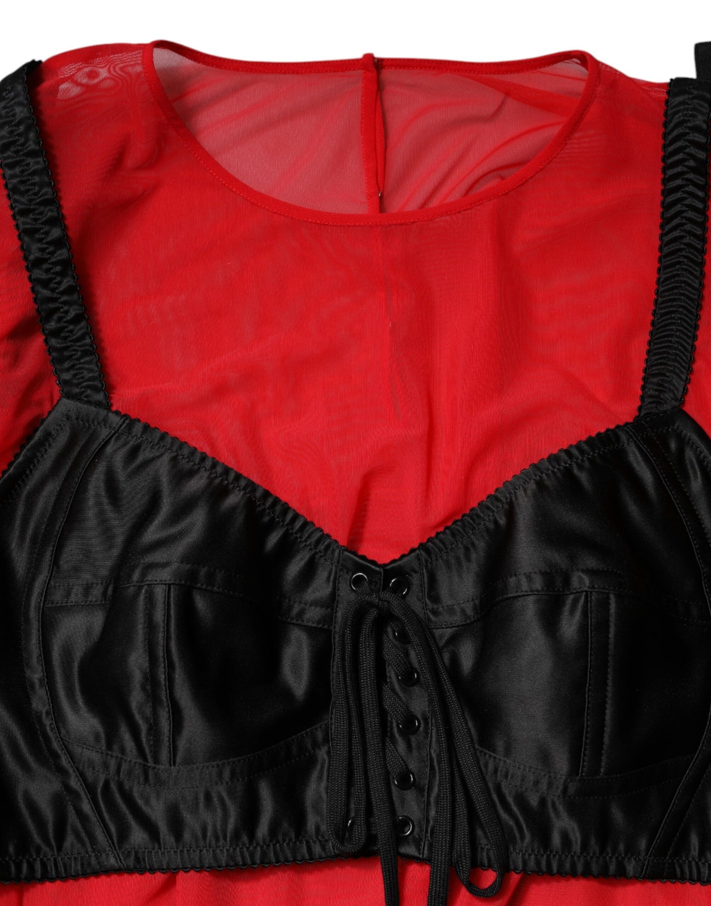 Dolce &amp; Gabbana – Rot-schwarzes Oberteil mit langen Ärmeln und Bustier-Detail