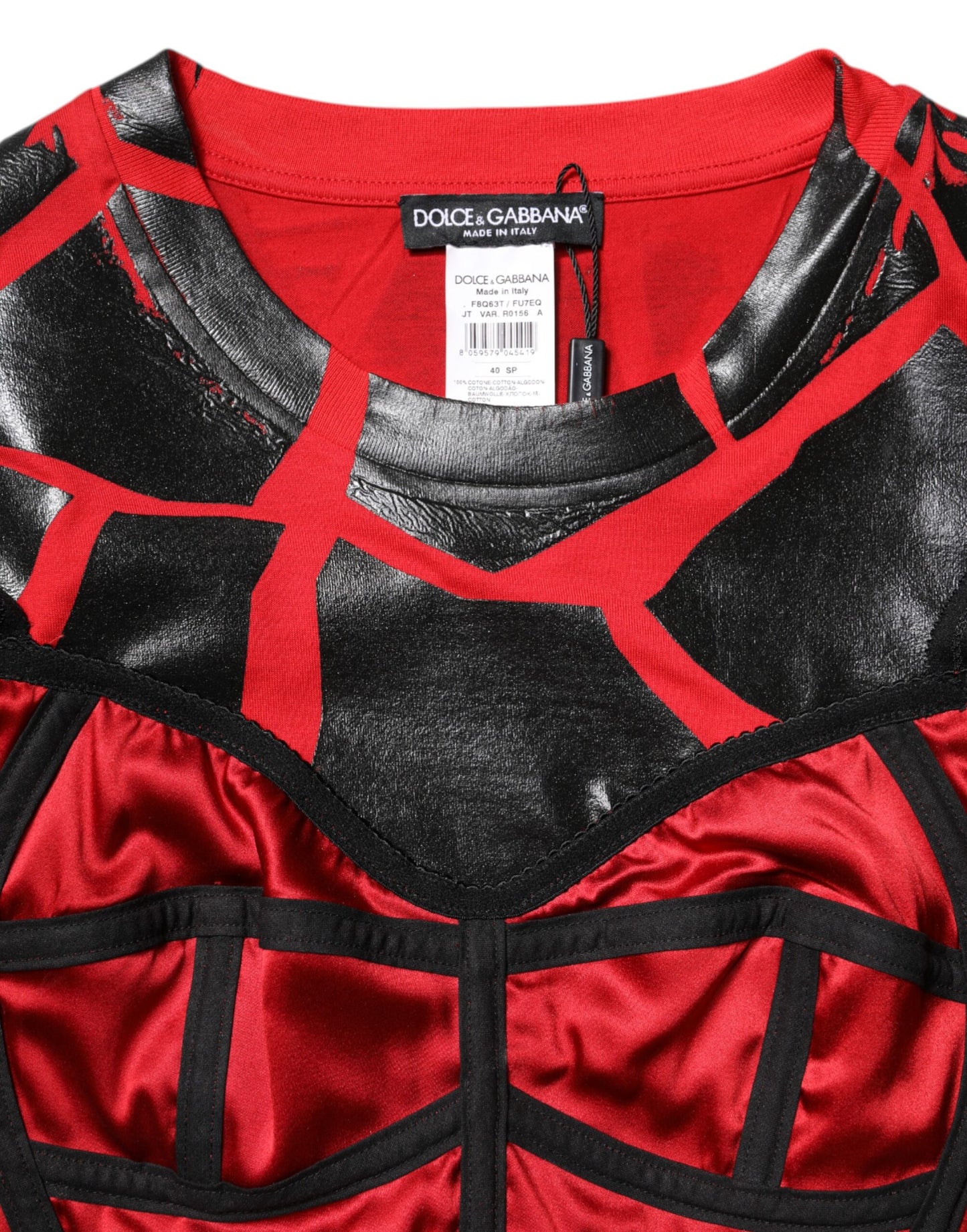 Dolce &amp; Gabbana – Kurzes Top aus Baumwolle mit Bustier-Detail in Rot und Schwarz