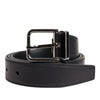 Dolce & Gabbana Black Classic Calf Leather Silver Buckle Belt