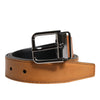 Dolce & Gabbana Brown Classic Calf Leather Silver Buckle Belt