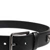 Dolce & Gabbana Black Calf Leather Studded Silver Buckle Belt