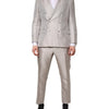 Dolce & Gabbana Light Gray Jacquard Silk Dotted 2 Piece Suit