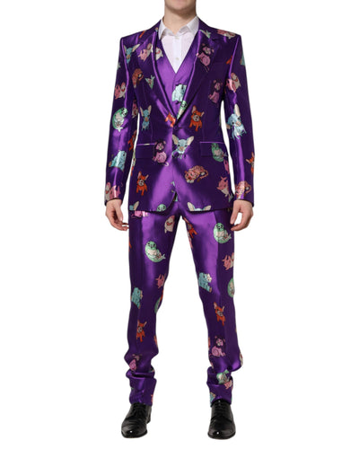 Dolce & Gabbana Purple Silk Animal Print 3 Piece Suit