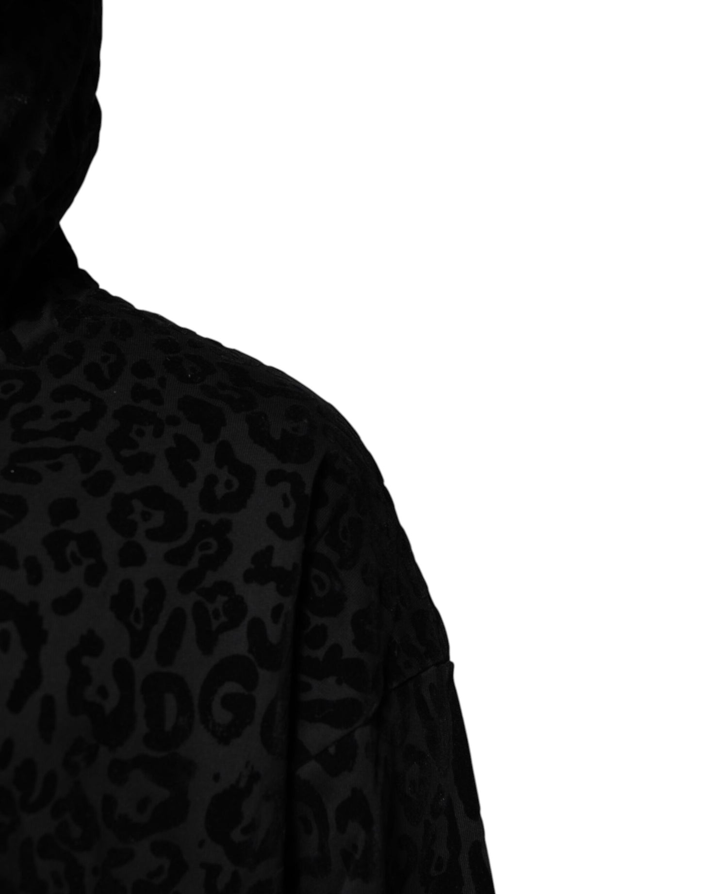 Dolce &amp; Gabbana – Schwarzes Sweatshirt mit durchgehendem Reißverschluss und Leopardenmuster