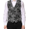 Dolce & Gabbana Black Gray Brocade Formal Men Waistcoat Vest