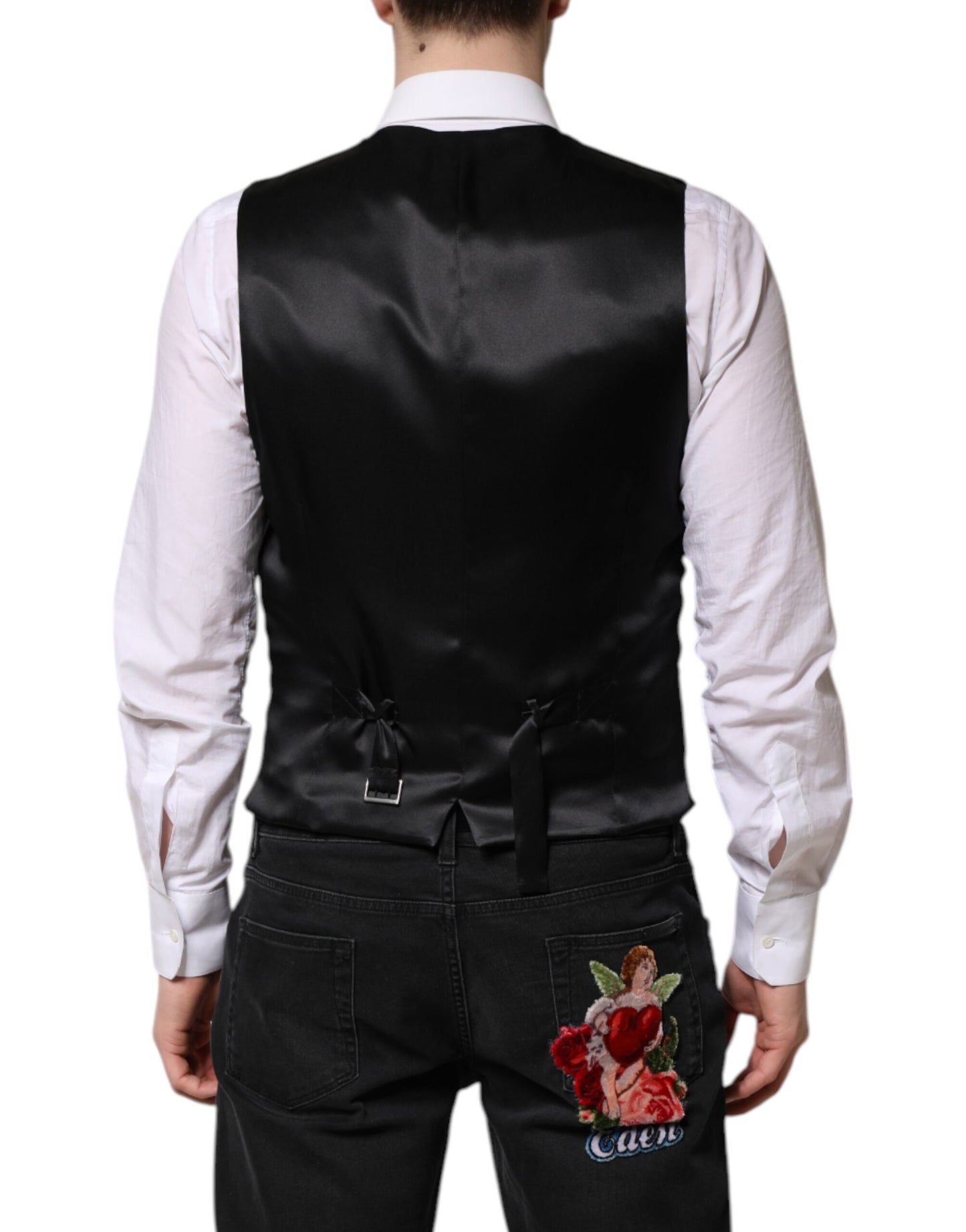 Dolce & Gabbana Red Floral Brocade Formal Men Waistcoat Vest