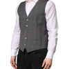 Dolce & Gabbana Gray Plaid Wool Formal Dress Waistcoat Vest