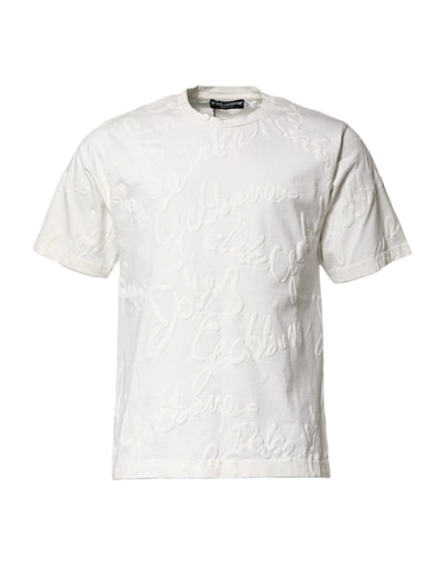 Dolce & Gabbana White Cotton Logo Embossed Crew Neck T-shirt