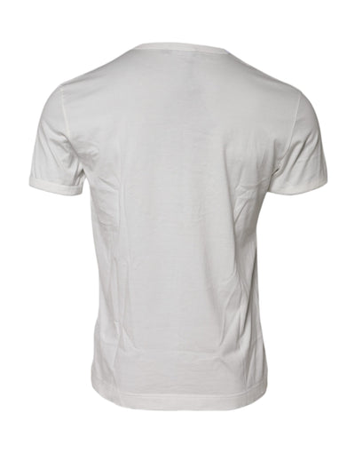 Dolce & Gabbana White Cotton DG Crown Embossed T-shirt