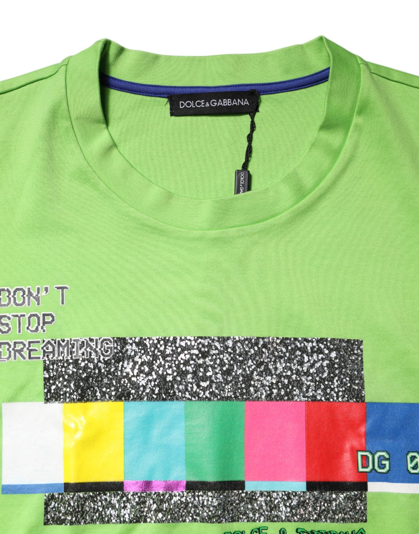 Dolce &amp; Gabbana Grünes T-Shirt mit Rundhalsausschnitt und grafischem Aufdruck