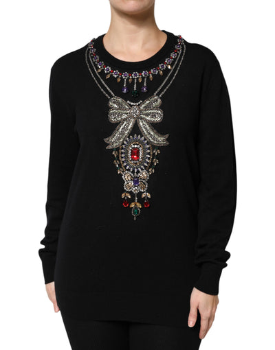 Dolce & Gabbana Black Cashmere Crystal Embellished Sweater