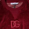 Dolce & Gabbana Red Cotton Velvet Crew Neck Pullover Sweater