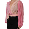 Dolce & Gabbana Pink Plunging V-neck Long Sleeves Blouse Top