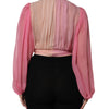 Dolce & Gabbana Pink Plunging V-neck Long Sleeves Blouse Top