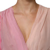 Dolce & Gabbana Pink Plunging V-neck Long Sleeves Blouse Top