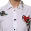Dolce & Gabbana White Cotton Floral Embellished Shirt Top