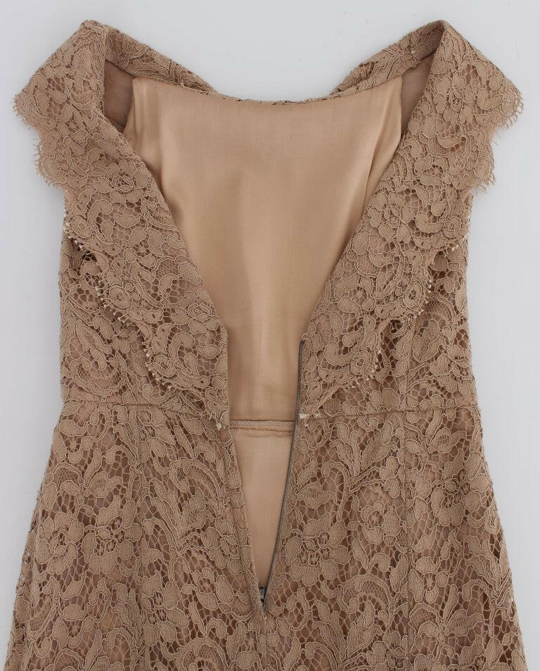 Dolce & Gabbana Pink Floral Lace Full Length Sheath Dress