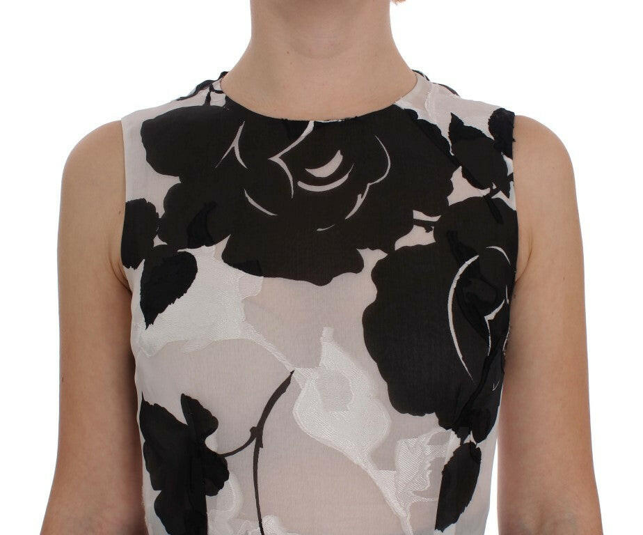 Dolce & Gabbana Black White Floral Silk Sheath Gown Dress