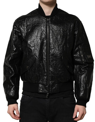 Dolce & Gabbana Black Logo Plaque Bomber Full Zipper Jacket