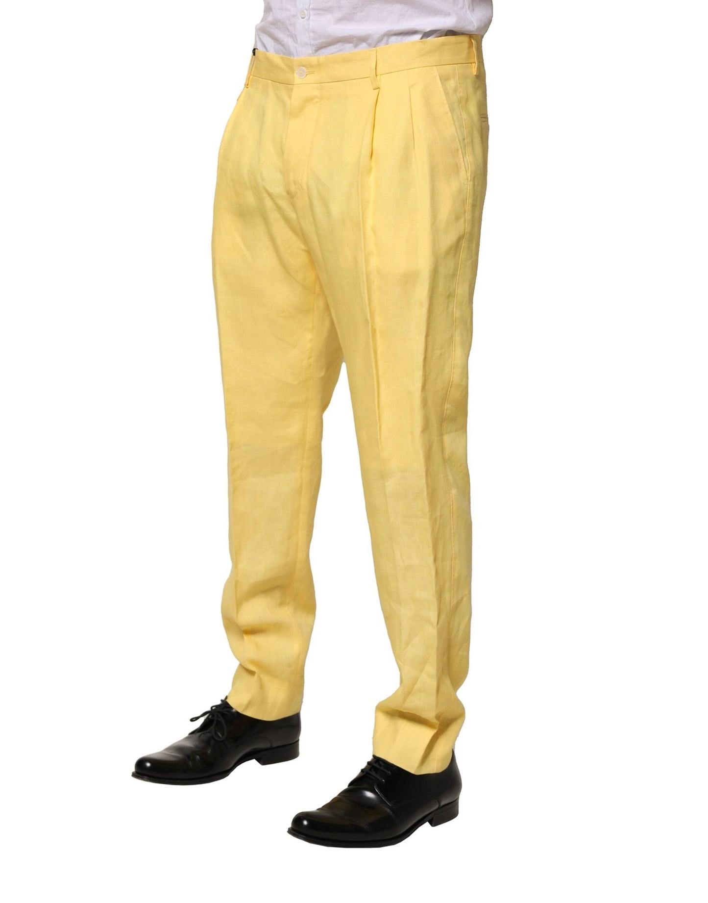 Dolce & Gabbana Yellow Flax Tapered Dress Men Pants