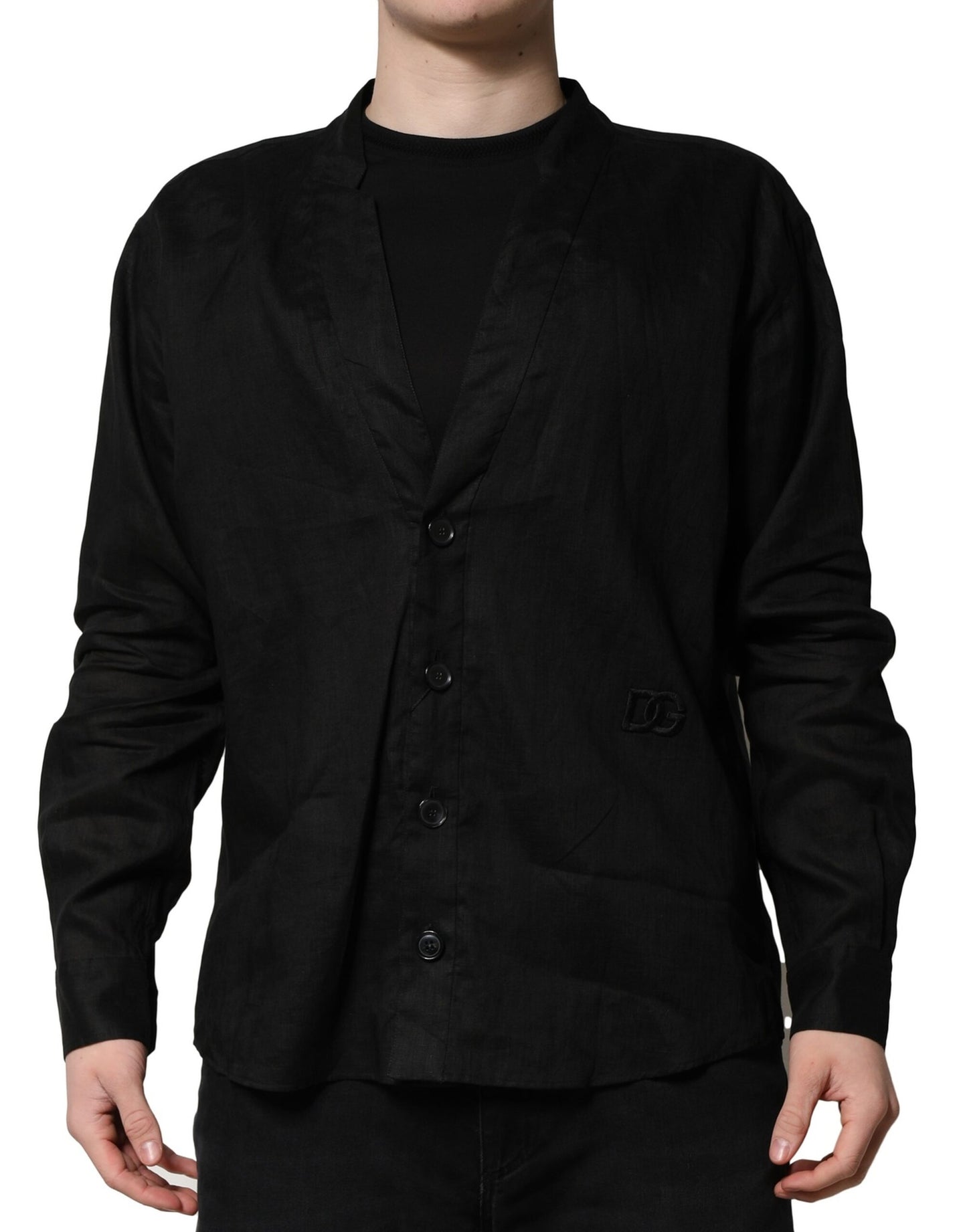 Dolce & Gabbana Black Linen Long Sleeves Men Casual Shirt