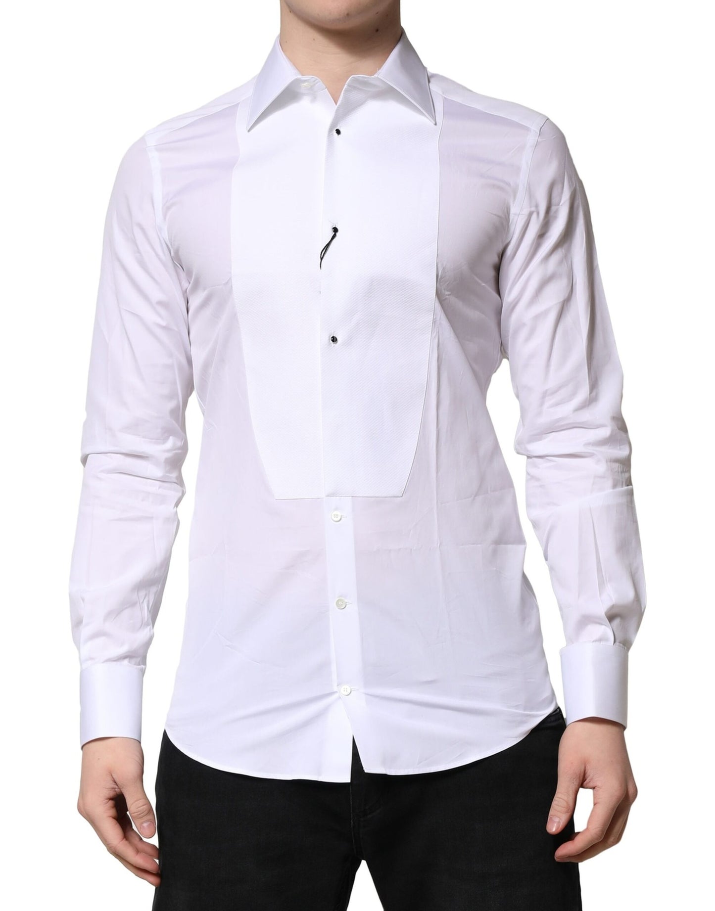 Dolce & Gabbana White GOLD Crown Cotton Dress Formal Shirt