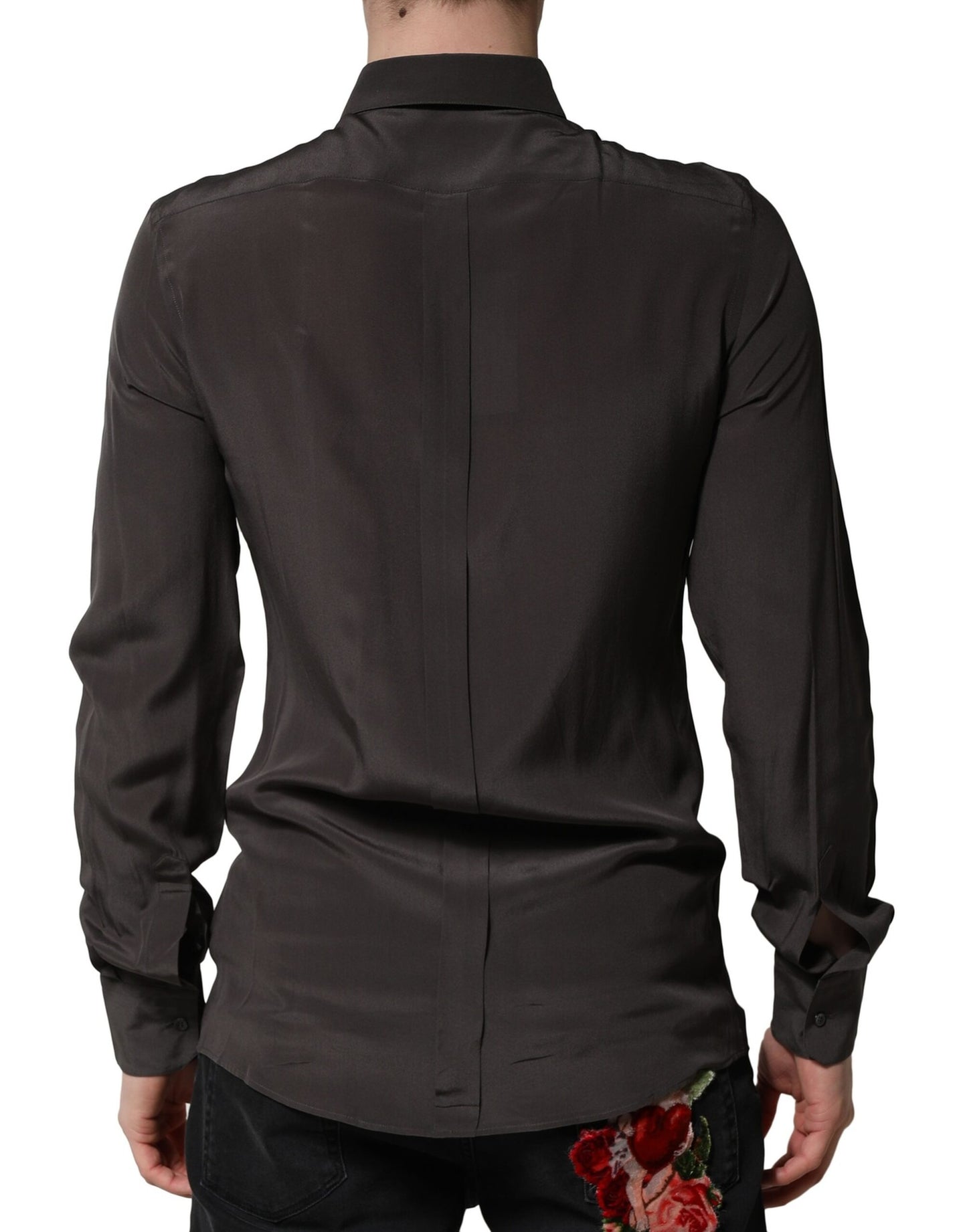 Dolce & Gabbana Dark Brown Silk GOLD Men Dress Formal Shirt