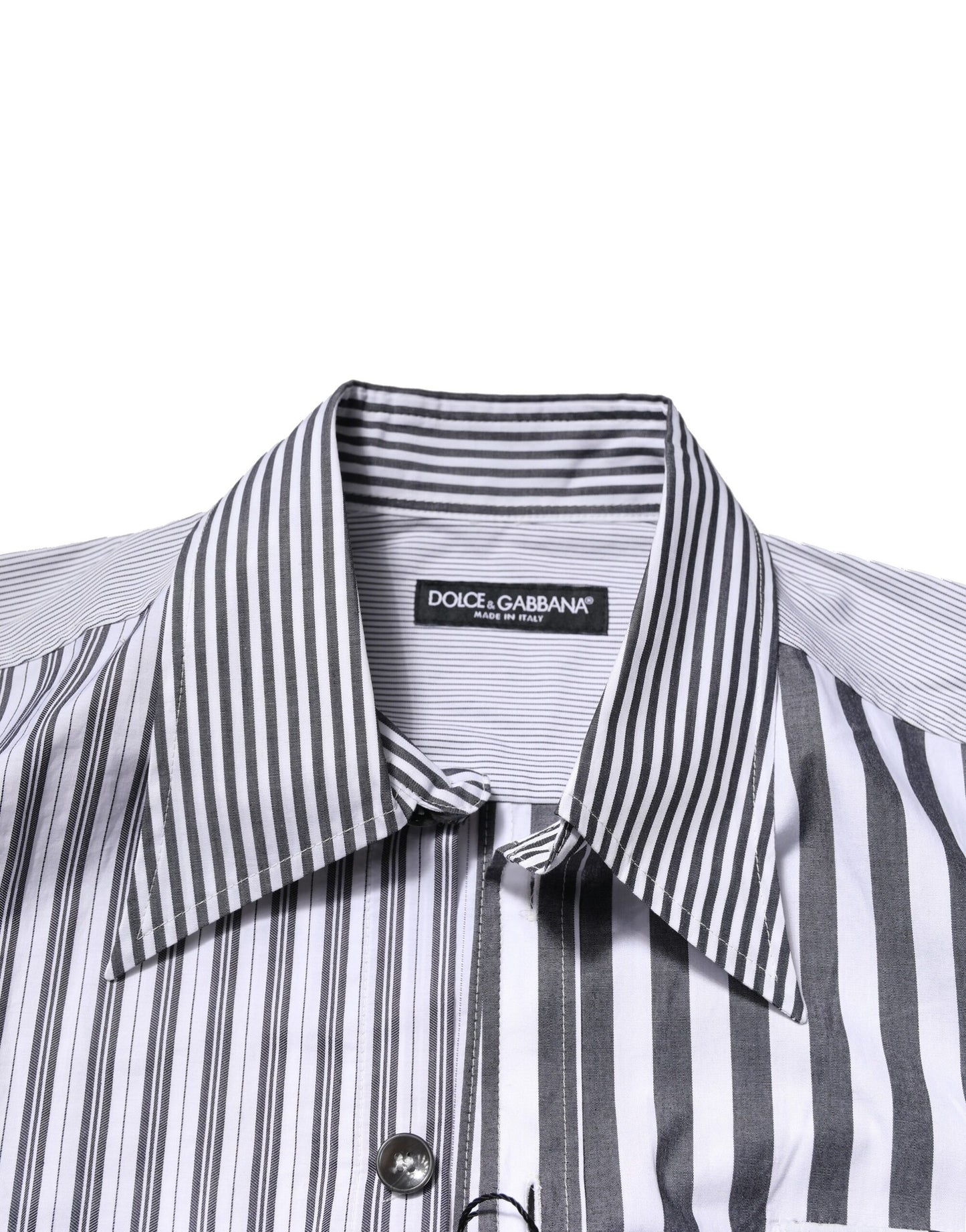 Dolce & Gabbana White Gray Striped Cotton Men Casual Shirt
