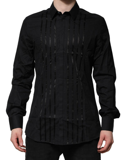 Dolce & Gabbana Black Cotton GOLD Mens Dress Formal Shirt