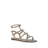 Valentino Garavani Gray Calf Leather Bos Taurus Flat Sandals