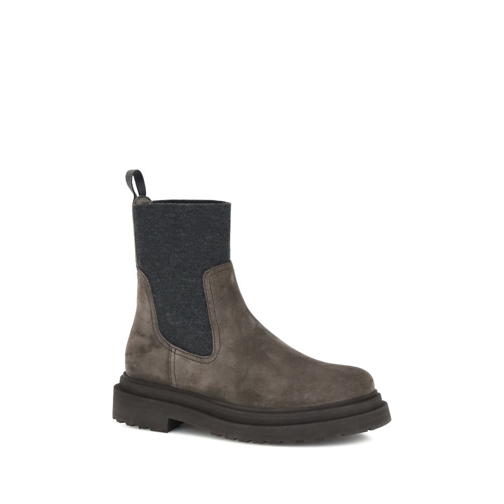 Brunello Cucinelli Stiefeletten aus braunem Kalbsleder, Bos Taurus