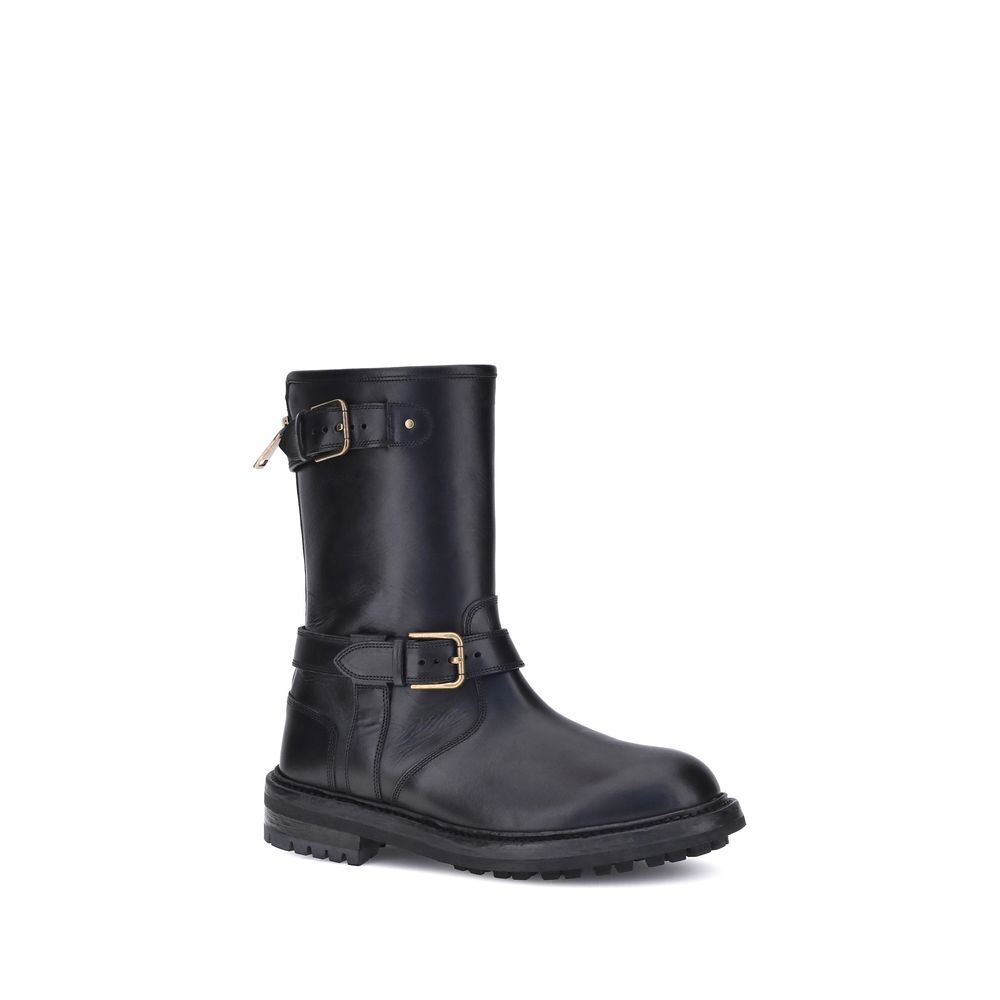 Dolce &amp; Gabbana Bos Taurus Schnürstiefel aus schwarzem Kalbsleder