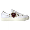 Dolce & Gabbana White Leather Gold Red Heart Sneakers Shoes